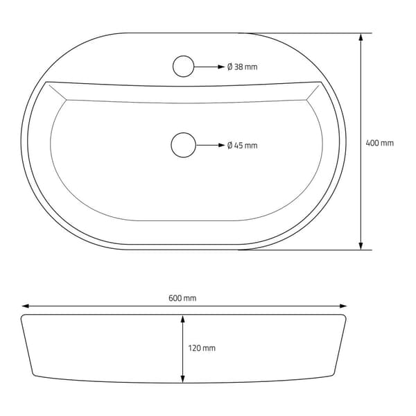 ML-Design Keramiskt Svart Tvättställ 60x40x12 cm Oval inkl. Avloppssats; Modernt Bänkmonterat Tvättställ; Design Handfat Tvättställ; för
