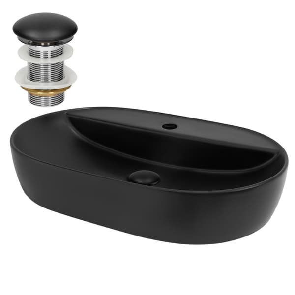 ML-Design Keramisk Sort Vask 60x40x12 cm Oval inkl. Afløbsventil; Moderne Overfladevask; Design Håndvask; til Badeværelse/Gæstetoilet