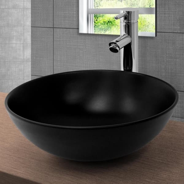 ML-Design Tvättställ Keramik Svart matt Ø 40x14;5 cm rund inkl. Avloppssats; Modernt ovanpåliggande tvättställ utan överlopp; Handfat Tvättfat