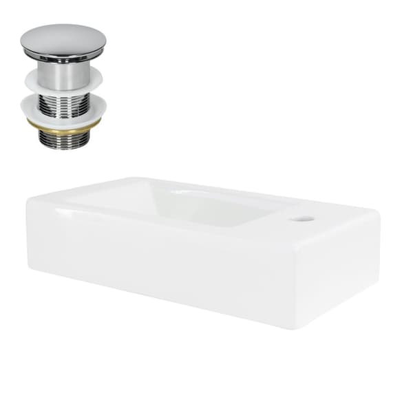 ML-Design Keramisk Hvid Vask 46x26x11 cm Firkantet; Lille; Hanehul til højre; inkl. Afløbsventil; Vægmontering / Overfladevask; Moderne Hængevask;