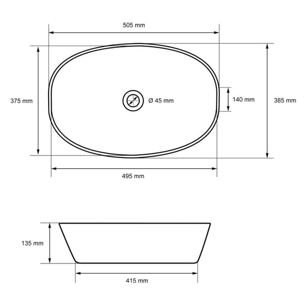 ECD Germany håndvask håndvask inkl. Affaldssæt uden overløb - 505 x 385 x 135 mm - lavet af keramik - hvid - bordplade håndvask bordplade håndvask