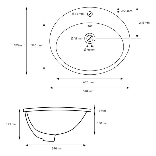 ML-Design Keramisk Vask i Mat Sort 57x48;5x19;5 cm Oval med Afløbssæt; Indbygningsvask med Overløb; Overfladevask Håndvask; til Badeværelse