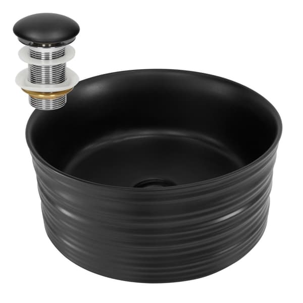ML-Design Keramisk Vask Sort mat Ø 41x18 cm Rund inkl. Afløbsventil; Moderne Overfladevask; Design Håndvask; til Badeværelse / Gæstetoilet