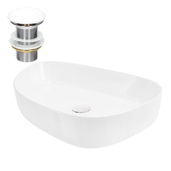 ML-Design Valkoinen keramiikkapesuallas 55x42x18 cm ovaali sisältää poistoputken; moderni päälle asennettava pesuallas; design-pesuallas;