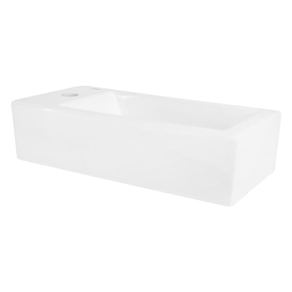 ML-Design Hvid Keramik Vask 51x25x13 cm med Hvid Afløbsventil; Firkantet; Højrehåndet Hanehul; Vægmontering eller Overfladevask; Moderne Håndvask