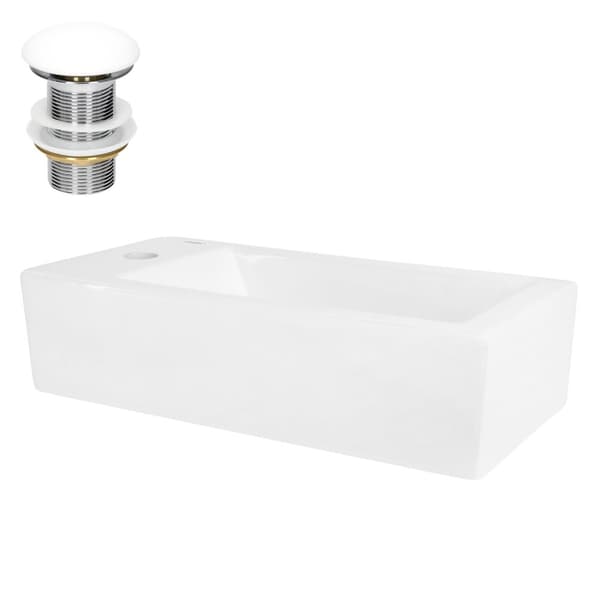 ML-Design Tvättställ i keramik; vitt; 51x25x13 cm med vit keramisk avloppsgarnityr; fyrkantig; högerhål för kran; väggmontering eller ovanpåliggande