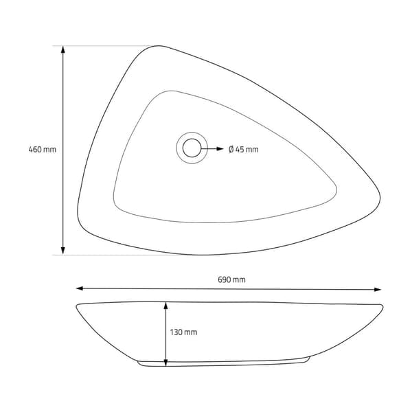 ML-Design Hvid Keramisk Vask 69x46x13 cm Trekantet inkl. Afløbsventil; Moderne Overfladevask; Design Håndvask; til Badeværelse/Gæstetoilet