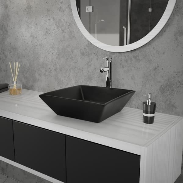 ML-Design Keramisk Vask i Sort 41x41x12 cm Firkantet inkl. Afløbsventil; Moderne Overfladevask; Design Håndvask; Til Badeværelse/Gæstetoilet