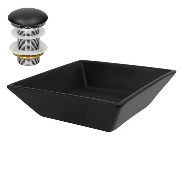 ML-Design Keramisk Vask i Sort 41x41x12 cm Firkantet inkl. Afløbsventil; Moderne Overfladevask; Design Håndvask; Til Badeværelse/Gæstetoilet