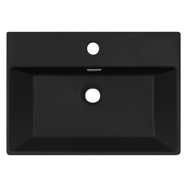 ML-Design Keramisk Vask i Mat Sort 510x360x130mm inkl. Afløbsventil; Firkantet Overfladevask med Overløb; Moderne Håndvask til Badeværelse