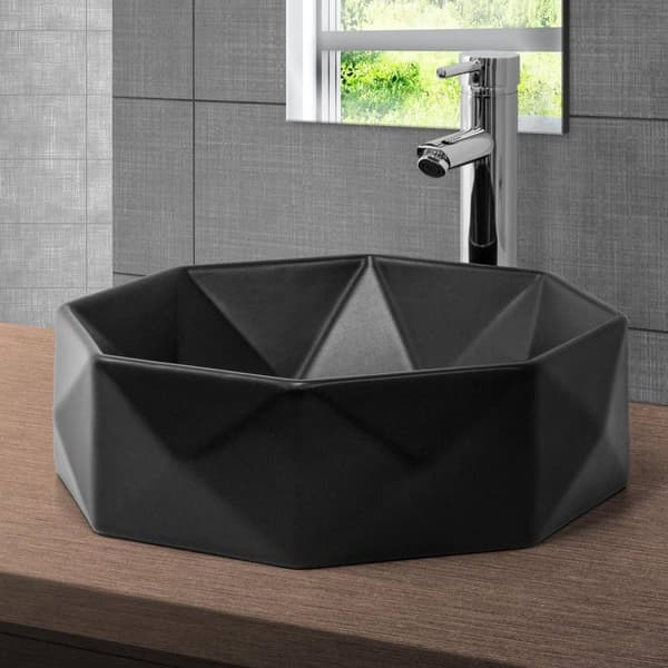 ML-Design Keramisk Vask i Mat Sort Ø 42x13;5 cm m. Afløb; Diamant Design; Rund Opvaskevask; Moderne Håndvask; Vaskeskål; Badeværelsesvask