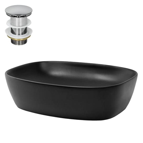ML-Design Keramisk Sort Vask 505x385x140 mm med Afløbsventil; Afrundede Hjørner; Overfladevask; Moderne Håndvask; til Badeværelse/Gæstetoilet