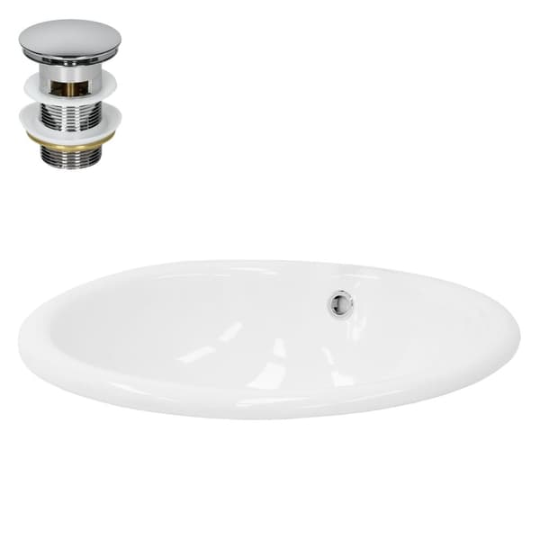 ML-Design Håndvask i hvid glanset keramik 49x19;5x40;5cm oval inkl. afløbsventil; indbygningsvask med overløb; badeværelse; opvaskvask; indbygget