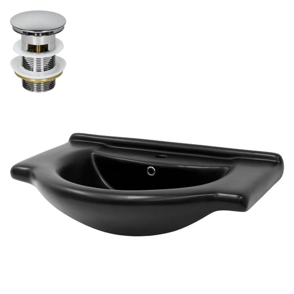 ML-Design Vaskeservant Keramik Sort mat 77x50;5x22;5 cm Oval med afløbsventil; Indbygningsvask med hanehul; Overløb; Overfladevask Indbygget håndvask