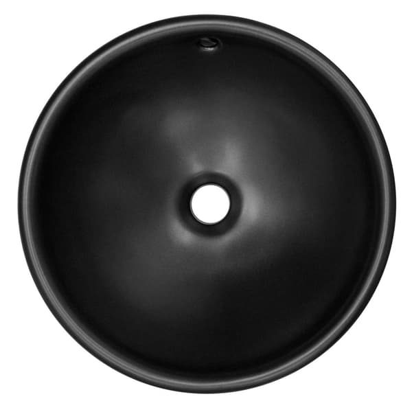 ML-Design Keramisk Vask i Mat Sort Ø 420x170 mm med Afløbsventil; Rund Overfladevask; Moderne Håndvask; Vaskeskål med Overløb og Afløbshul; Håndvask