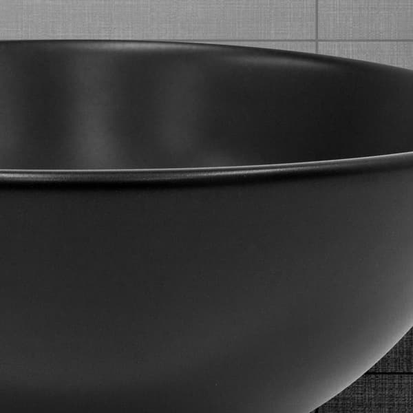 ML-Design Keramisk Vask i Mat Sort Ø 420x170 mm med Afløbsventil; Rund Overfladevask; Moderne Håndvask; Vaskeskål med Overløb og Afløbshul; Håndvask