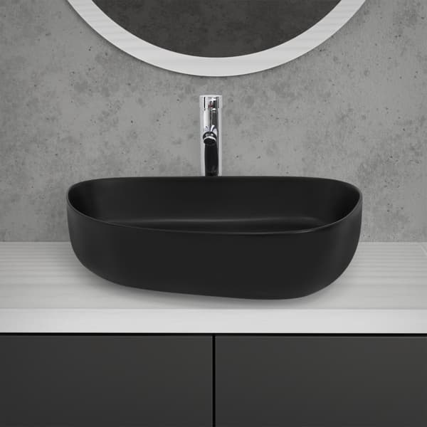 ML-Design Keramisk Sort Vask 55x42x14 cm Oval inkl. Afløbsventil; Moderne Overfladevask; Design Håndvask; til Badeværelse/Gæstetoilet