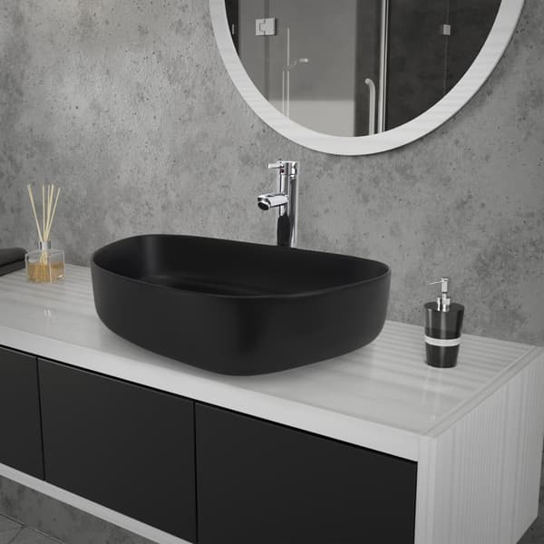 ML-Design Keramisk Sort Vask 55x42x14 cm Oval inkl. Afløbsventil; Moderne Overfladevask; Design Håndvask; til Badeværelse/Gæstetoilet