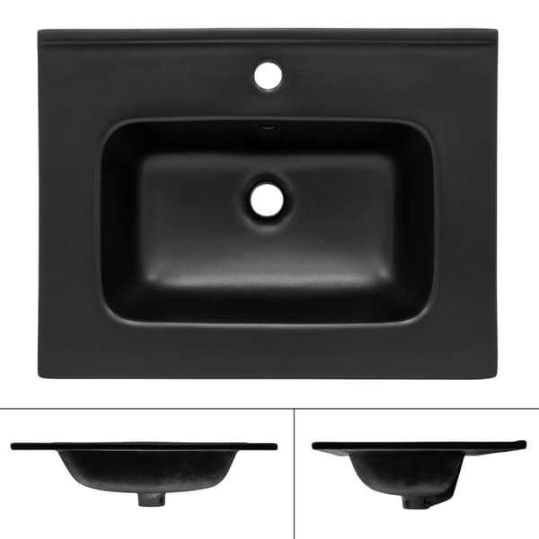 ML-Design Keramisk Vask Sort mat 61x16;5x46 cm inkl. Afløbsventil; Indbygningsvask med overløb; Overfladevask Håndvask; til Badeværelse/Gæstetoilet