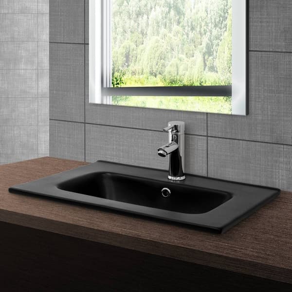 ML-Design Keramisk Vask Sort mat 61x16;5x46 cm inkl. Afløbsventil; Indbygningsvask med overløb; Overfladevask Håndvask; til Badeværelse/Gæstetoilet