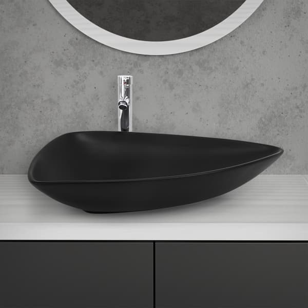 ML-Design Keramisk Vask i Mat Sort 69x46x13 cm Trekantet inkl. Afløbsventil; Moderne Overfladevask; Design Håndvask; til Badeværelse
