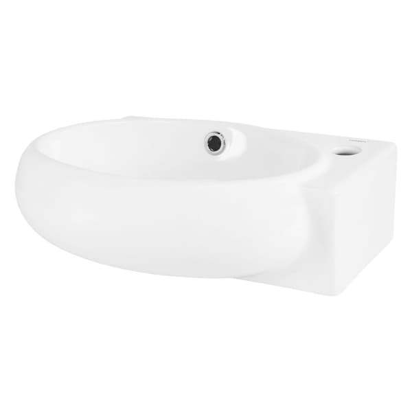 ML-Design Valkoinen keramiikkapesuallas; 43x28x15 cm; ovaali; pieni; hana-aukko oikealla; seinä- tai päälle asennettava; moderni pesuallas;