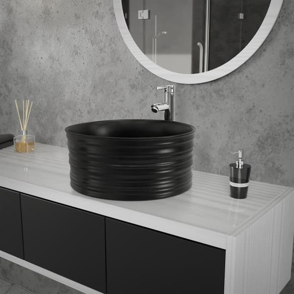 ML-Design Pesuallas Keramiikka Musta matta Ø 41x18 cm Pyöreä sisältää poistoputken; Moderni päälle asennettava pesuallas; Design pesualtaan