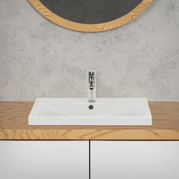 ML-Design Håndvask i hvid keramik 51x15;5x41;5 cm firkantet inkl. afløbsventil; indbygningsvask med overløb; opvaskeservant; håndvask til badeværelse