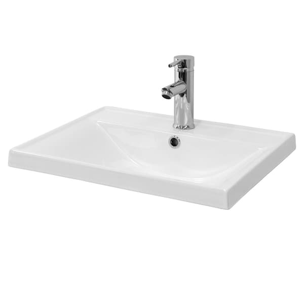 ML-Design Håndvask i hvid keramik 51x15;5x41;5 cm firkantet inkl. afløbsventil; indbygningsvask med overløb; opvaskeservant; håndvask til badeværelse