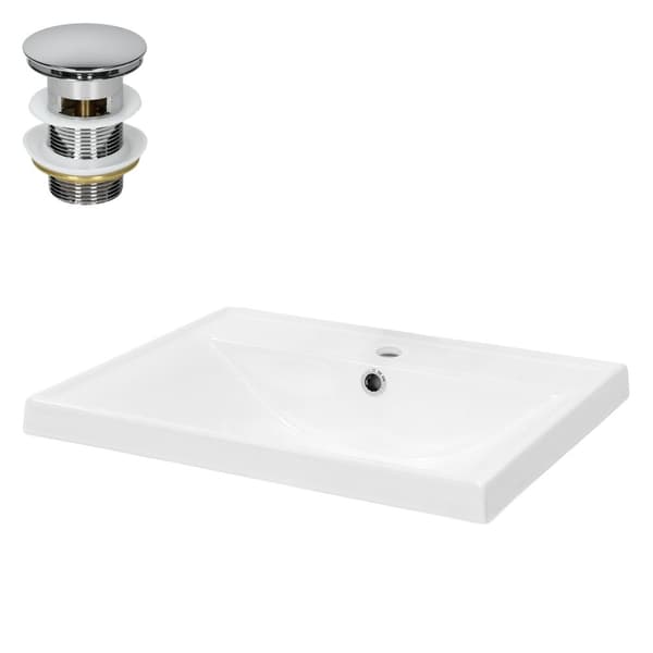 ML-Design Håndvask i hvid keramik 51x15;5x41;5 cm firkantet inkl. afløbsventil; indbygningsvask med overløb; opvaskeservant; håndvask til badeværelse
