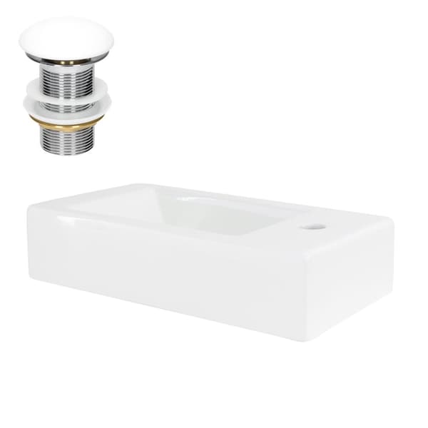 ML-Design Keramiktvättställ i vitt 46x26x11 cm; fyrkantigt; litet; högerhålsblandare; inkl. avloppssats; väggmontering / ovanpåliggande tvättställ;