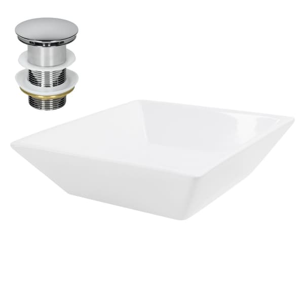 ML-Design Keramisk Hvid Vask 41x41x12 cm Firkantet inkl. Afløbsventil; Moderne Overfladevask; Design Håndvask; til Badeværelse/Gæstetoilet