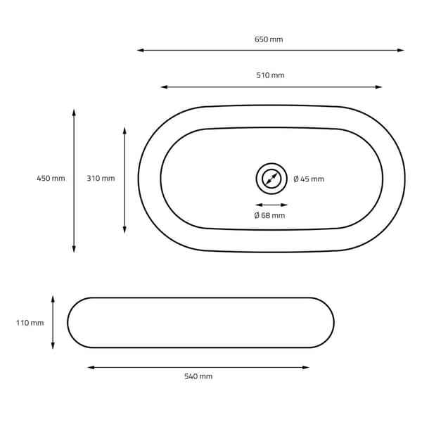 ML-Design Keramisk Vask Sort mat 65x45x11cm med afløbsventil; Kieselsten Form; Oval Overfladevask; Moderne Håndvask; til Badeværelse/Gæstetoilet