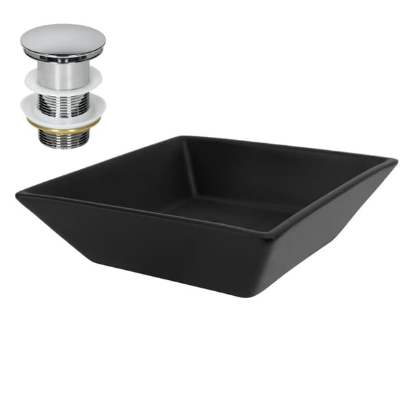 ML-Design Keramisk Sort Vask 41x41x12 cm Firkantet inkl. Afløbsventil; Moderne Overfladevask; Design Håndvask; til Badeværelse/Gæstetoilet