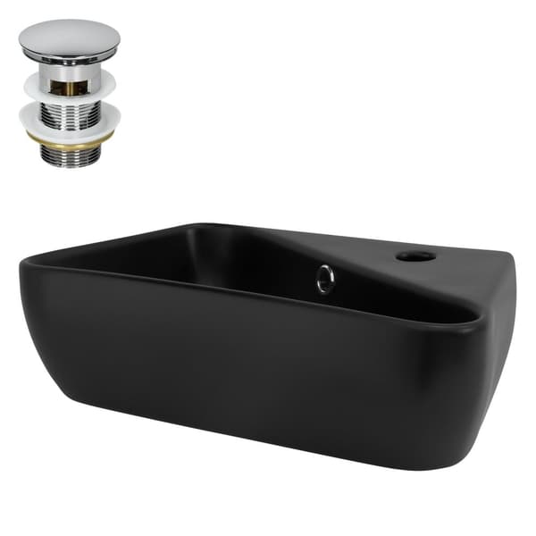 ML-Design Keramisk Håndvask Sort 45x27x13 cm Firkantet inkl. Afløbsventil; Hanehul til højre; Vægmontering/Opbygningsvask; Håndvask med overløb;