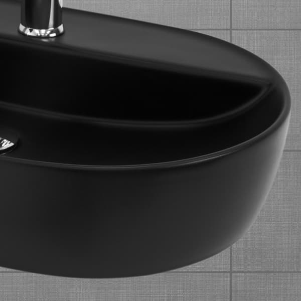ML-Design Keramiktvättställ i matt svart 60 x 40 x 12 cm; oval; modern bänkmonterat tvättställ; design handfat; handfat för badrummet / gästtoaletten