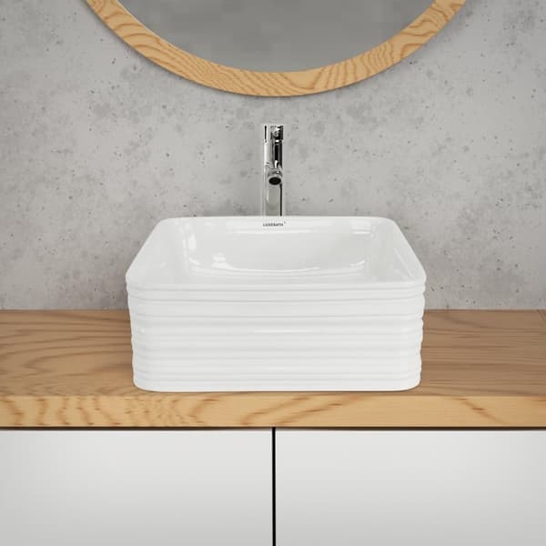 ML-Design Håndvask af keramik i skinnende hvid 39x39x15 cm Firkantet; Moderne overfladevask; Design bordvask; Håndvask til badeværelse og gæstetoilet