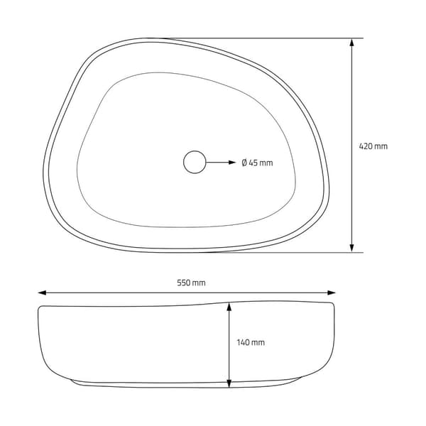 ML-Design Keramisk Hvid Oval Vask 55x42x18 cm inkl. Afløb; Moderne Overfladevask; Design Håndvask; til Badeværelse/Gæstetoilet