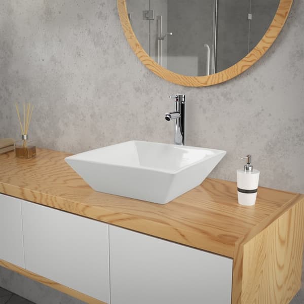 ML-Design Keramisk Hvid Vask 41x41x12 cm Firkantet inkl. Afløbsventil; Moderne Overfladevask; Design Håndvask; til Badeværelse/Gæstetoilet