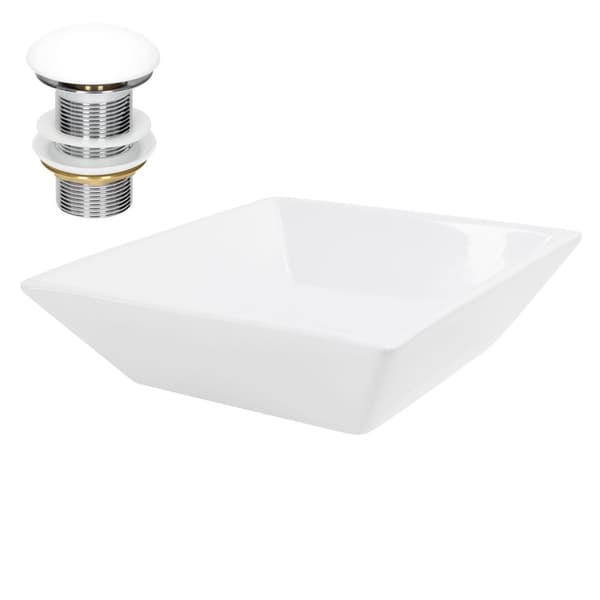 ML-Design Keramisk Hvid Vask 41x41x12 cm Firkantet inkl. Afløbsventil; Moderne Overfladevask; Design Håndvask; til Badeværelse/Gæstetoilet