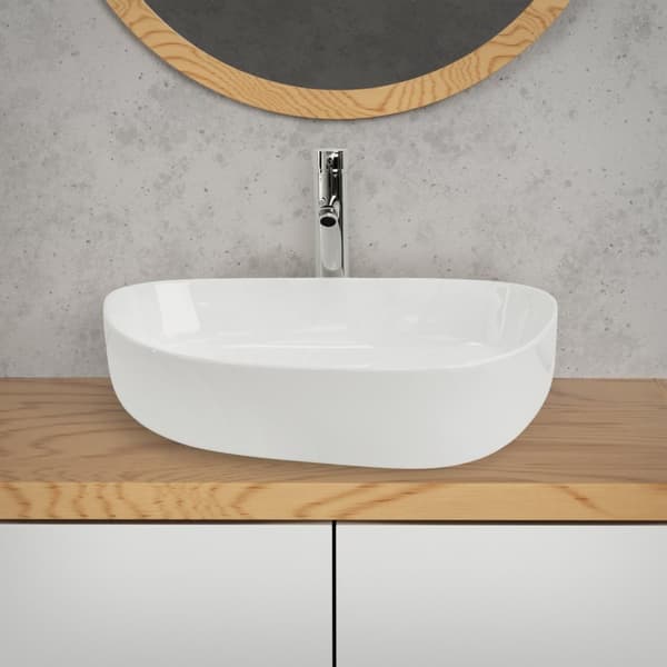 ML-Design Håndvask af keramik i skinnende hvid 55 x 42 x 14 cm; oval; moderne overfladevask; designvask; håndvask til badeværelse / gæstetoilet
