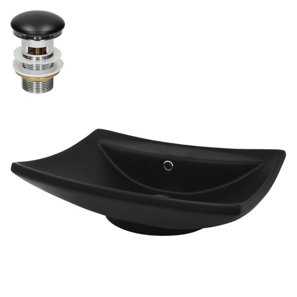 ML-Design Keramisk Vask Sort Mat 61x45;5x18;5 cm inkl. Afløbsventil med overløb; Moderne Overfladevask Håndvask; til Badeværelse/Gæstetoilet