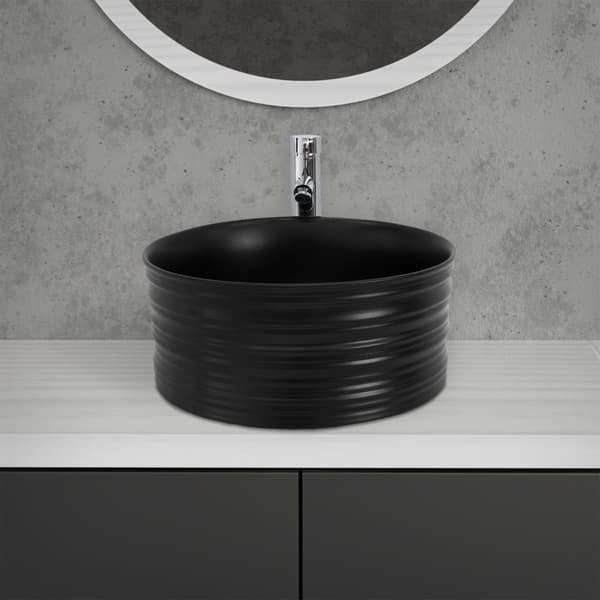 ML-Design Keramisk Vask i Mat Sort Ø 41 x 18 cm Rund; Moderne Overfladevask; Design Håndvask; Til Badeværelse og Gæstetoilet