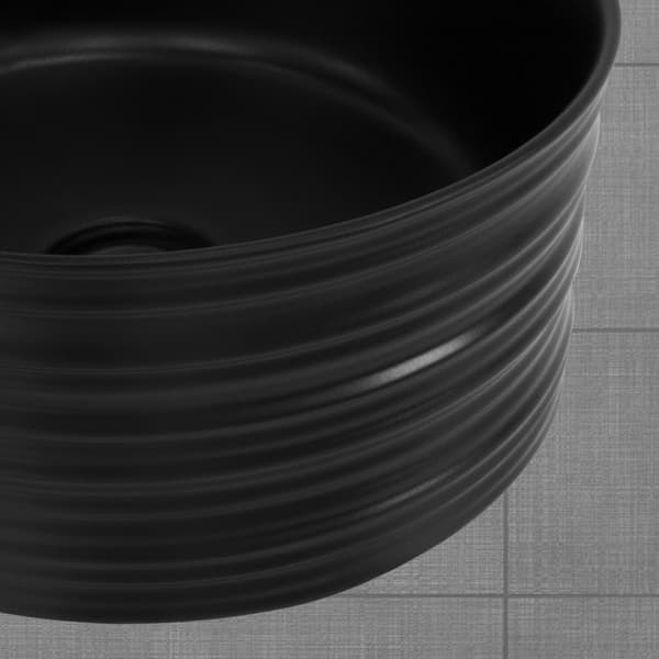 ML-Design Keramisk Vask i Mat Sort Ø 41 x 18 cm Rund; Moderne Overfladevask; Design Håndvask; Til Badeværelse og Gæstetoilet
