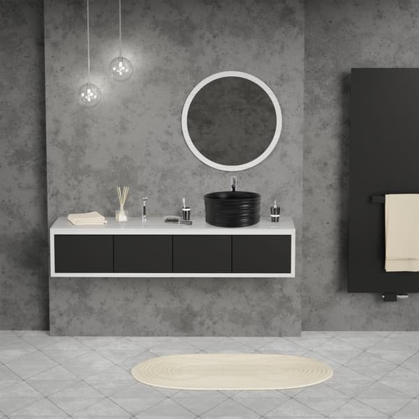 ML-Design Keramisk Vask i Mat Sort Ø 41 x 18 cm Rund; Moderne Overfladevask; Design Håndvask; Til Badeværelse og Gæstetoilet