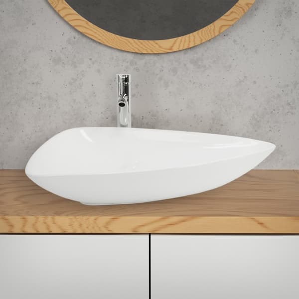 ML-Design Kiiltävä valkoinen keramiikkapesuallas 69x46x13 cm kolmionmuotoinen; moderni päälle asennettava pesuallas; design-pesuallas; käsipesuallas;