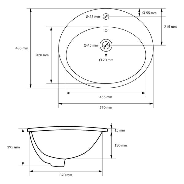 ML-Design keramisk håndvask hvid skinnende 57x19.5x48.5cm oval indbygget håndvask med trykhul og overløb,badeværelse skære håndvask indbygget håndvask