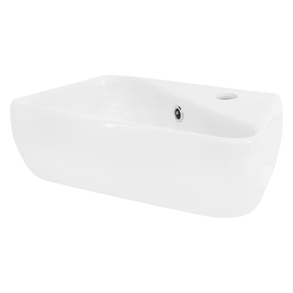 ML-Design Keramisk Hvid Vask 45x27x13 cm; Firkantet; Hanehul til højre; Vægmontering/Opvaskvask; Design Håndvask med Overløb; Hængevask; Håndvask