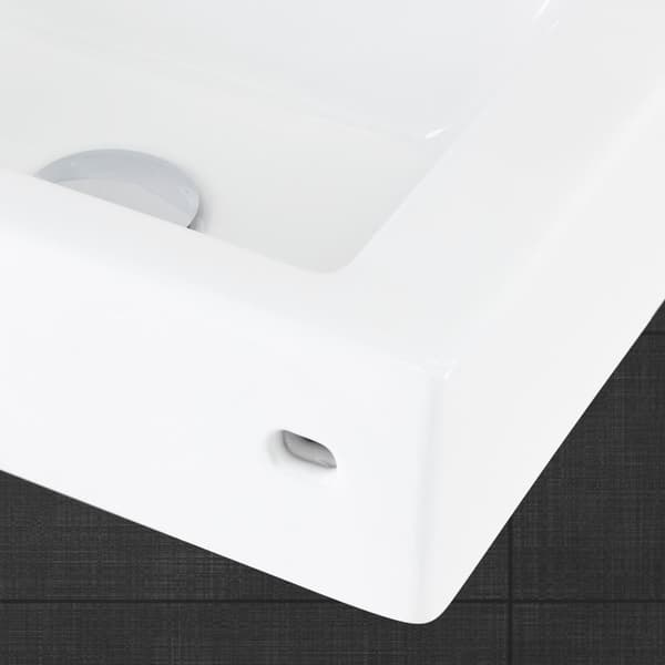 ML-Design Valkoinen keramiikkapesuallas 46x26x11 cm; kulmikas; pieni; hanareikä oikealla; seinäasennus tai päälle asennettava pesuallas; moderni