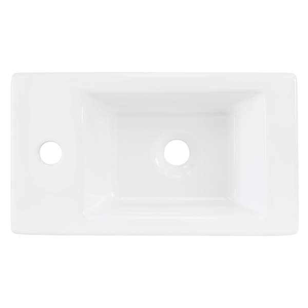 ML-Design Valkoinen keramiikkapesuallas 46x26x11 cm; kulmikas; pieni; hanareikä oikealla; seinäasennus tai päälle asennettava pesuallas; moderni
